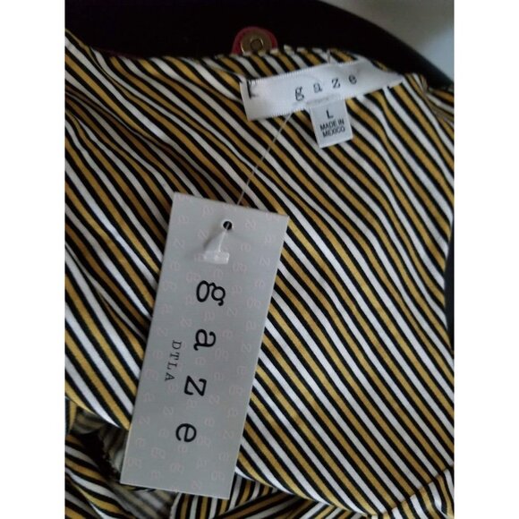 Gaze DTLA V Neck Bodysuit with Thin Straps Size L Stripes Black/White/Gold NWT - Picture 2 of 8